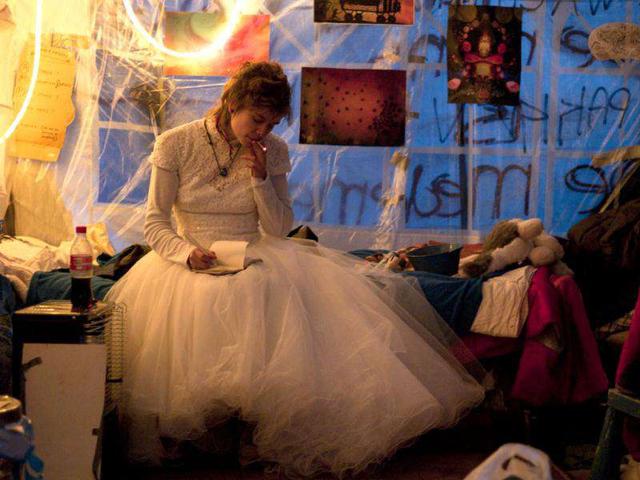 Eveline Constance Heijkamp, a 22-year-old Occupy Amsterdam demonstrator, prepares for her wedding to Gijs Peskens (not pictured) in a tent on the Beursplein in Amsterdam.