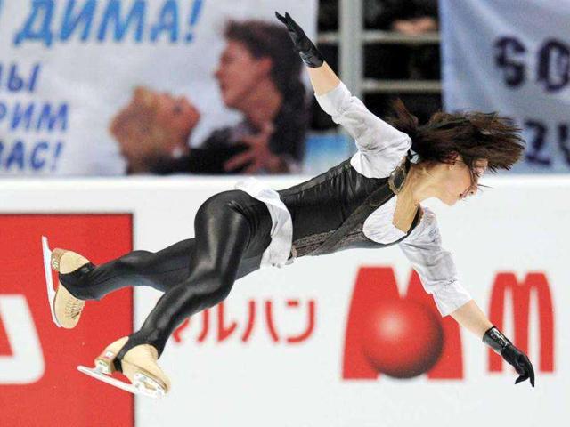 Russia's Alena Leonova performs during her ladies short programme of the ISU Grand Prix of figure skating at Megasport arena in Moscow.