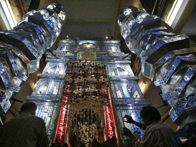Muslim artisans prepare "Taziya", a replica of the shrine of Imam Hussein, for Moharram procession Ahmedabad. Muslims all over the world mourn the slaying of Imam Hussein, a grandson of Prophet Mohammad, during the first ten days of the first Islamic month of Moharram.