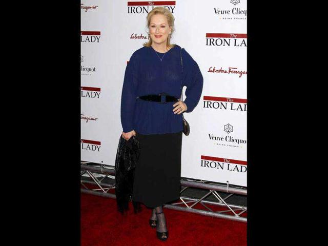 Meryl donned a blue and black outfit for the red carpet at the New York premiere of the film. (Reuters)