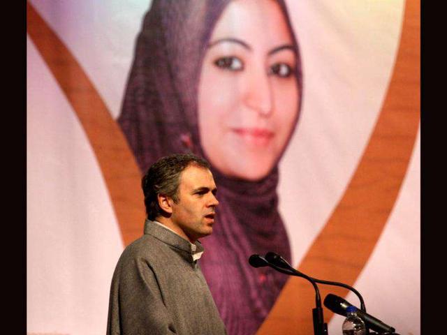 Omar Abdullah delivers speech during a function held in connection with the distribution of appointment letters under Himayat project launched to provide skill development training to the unemployed youth of Jammu and Kashmir in Srinagar. HT Photo/Waseem Andrabi
