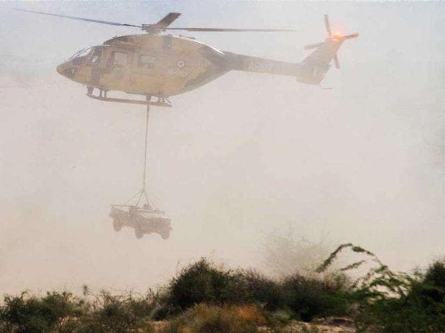 Five Assam Battalion of the Indian Army, in action during the Indian Army Exercise Sudarshan Shakti in Barmer district in Rajasthan. HT Photo by Jasjeet Plaha
