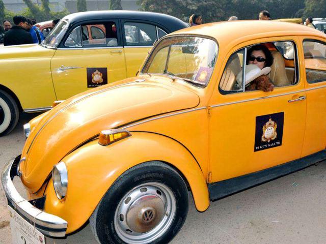 A 1970-era Volkswagen Beetle during a vintage car parade in New Delhi. AFP Photo