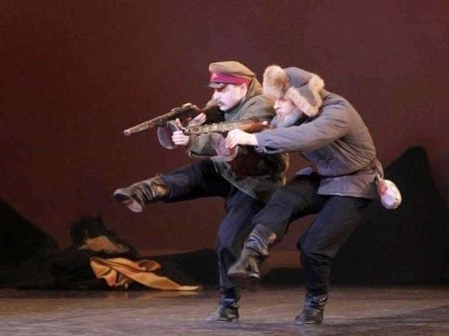 Dancers of the Igor Moiseyev (Moisseiev) Russian ballet, who is celebrating his 75th birthday, perform on stage at the Palais des Congres in Paris. AFP/Francois Guillot