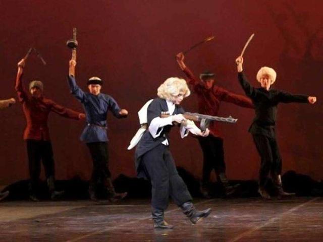 Dancers of the Igor Moiseyev (Moisseiev) Russian ballet, who is celebrating his 75th birthday, perform on stage at the Palais des Congres in Paris. AFP/Francois Guillot