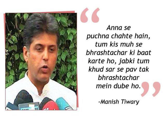 Congress spokesperson Manish Tewari accused social activist Anna Hazare of being corrupt from head to toe and said that he (Anna) had no moral right to speak about corruption.