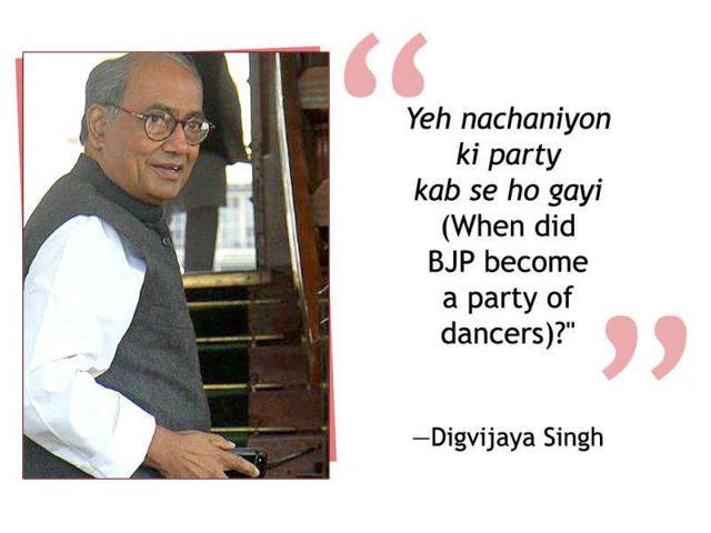 Congress general secretary Digvijaya Singh on Sushma Swaraj dancing at Rajghat as a protest on the police crackdown on Ramdev's fast.