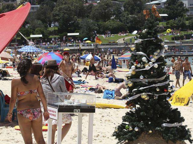 A Christmas tree stands on Bondi Beach in Sydney. AP Photo
