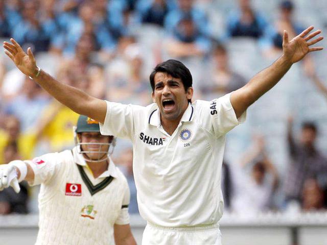 Zaheer Khan (R) appeals for the wicket of Australia's David Warner during the first day of the first cricket Test match, at the Melbourne Cricket Ground. Reuters Photo
