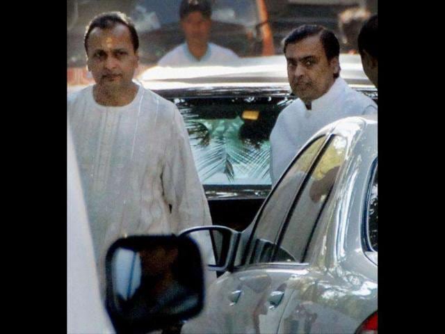 Industrialist brother-duo Mukesh Ambhani and Anil Ambani in their hometown Chorwad. PTI