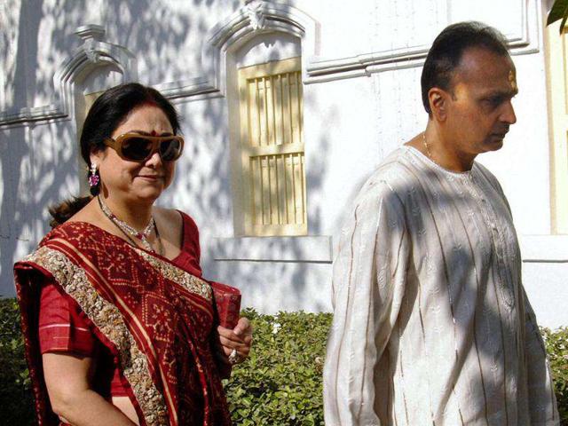 Industrialist Anil Ambani with his wife Tina in his hometown Chorwad, Gujarat. PTI