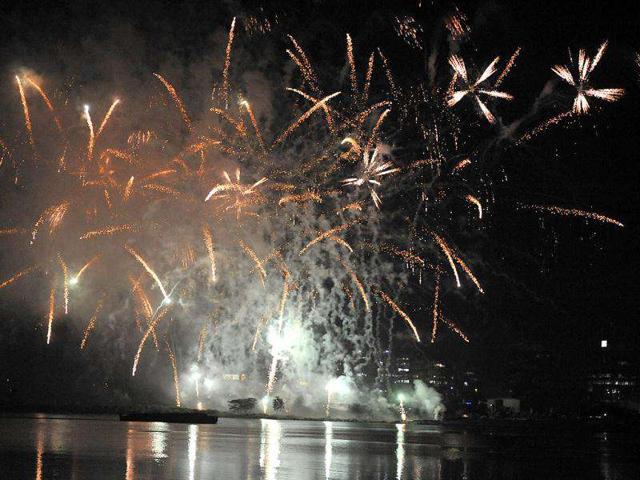 Fireworks set up by a French team are seen over the Ebrie lagoon in Abidjan ahead of the New Year's celebrations. AFP Photo