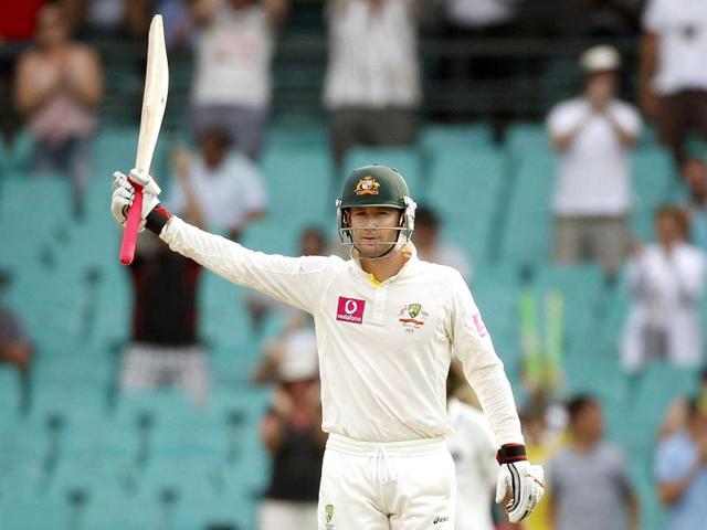 Australia's captain Michael Clarke celebrates 250 runs during the second cricket test against India, at the Sydney Cricket Ground. (Reuters)