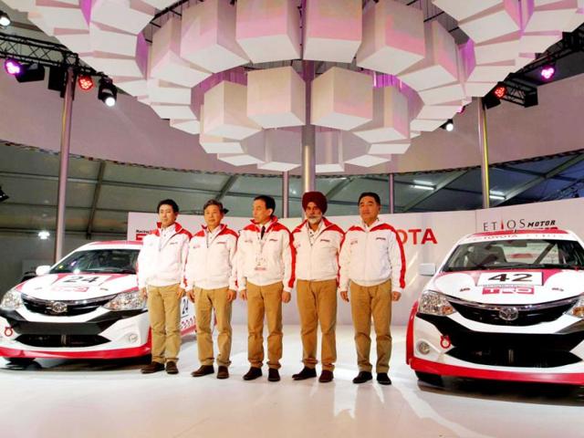 Toyota Kirloskar Motors launched Etios, a motor racing concept car, at the 11th Auto Expo, at Pragati Maidan, New Delhi. (Arvind Yadav/HT)