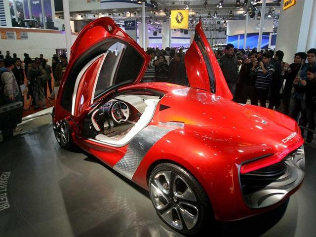 Dezir, an electric concept car, is displayed at the Renault stall during Auto Expo in New Delhi. AP