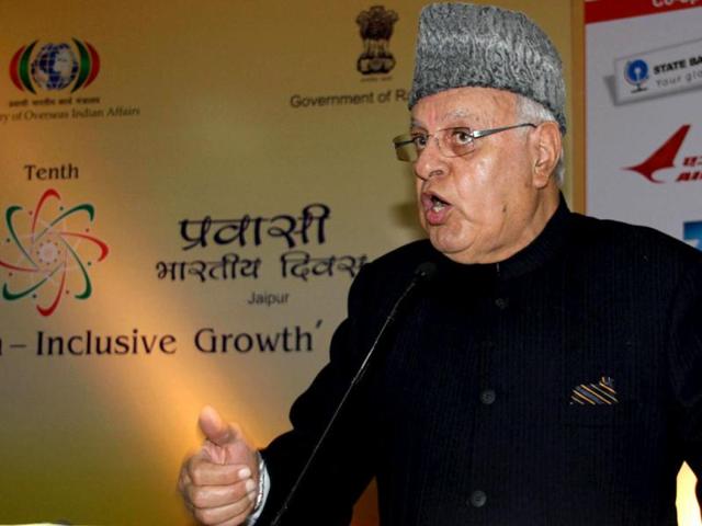 Renewable Energy Minister Farooq Abdullah speaking at the inauguration of the 10th Pravasi Bharatiya Divas, in Jaipur.