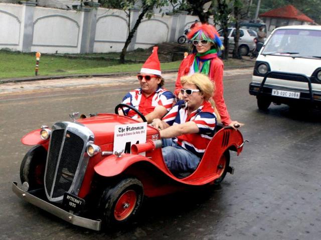 Rytecraft car of 1935 participates in the vintage car rally in Kolkata. PTI Photo/Swapan Mahapatra
