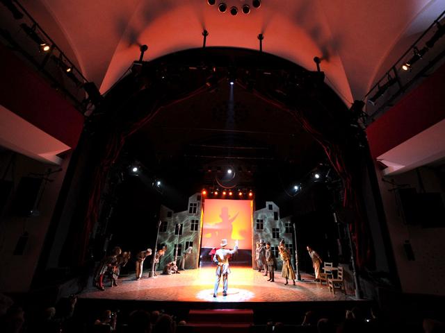 Dancers of the 'ExperiDance' Company perform on the stage of the National Dance Theatre in Budapest during their reharsal of a premiere for 'Liliomfi', directed and choreographed by Hungarian choreographer Sandor Roman.