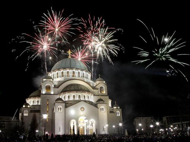 Fireworks illuminate the sky over St. Sava temple in downtown Belgrade, Serbia. Orthodox Christians in Serbia celebrate New Year on Jan. 14, according to the Julian calendar. AP photo/Darko Vojinovic