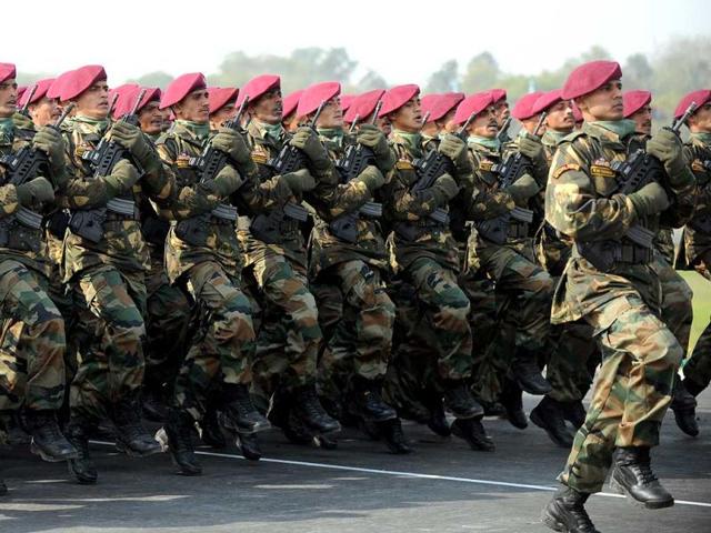 Special Forces soldiers march during the Army Day parade in New Delhi. AFP Photo/Sajjad Hussain.