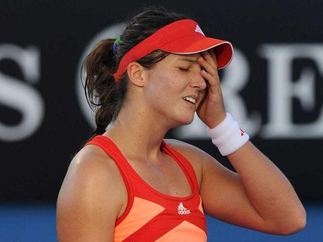 Laura Robson of Britain gestures during her first round women's singles match against Jelena Jankovic of Serbia on day one of the 2012 Australian Open tennis tournament in Melbourne. AFP Photo