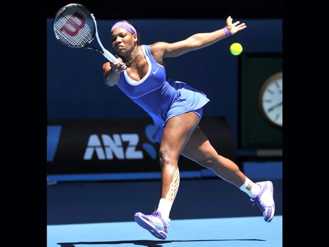 Serena Williams of the US hits a return against Barbora Zahlavova Strycova of the Czech Republic in their women's singles second round match on day four of the 2012 Australian Open tennis tournament in Melbourne. (AFP PHOTO / Nicolas Asfouri)