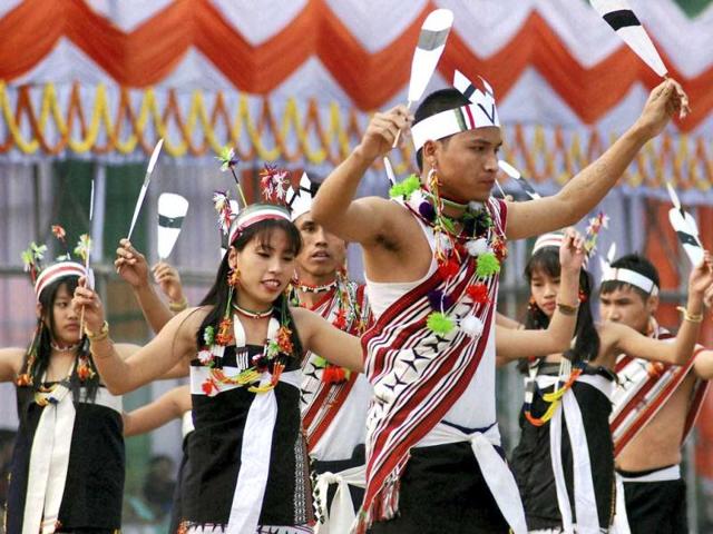 Artists perform a folk dance during 63rd Republic Day function in Guwahati. PTI Photo