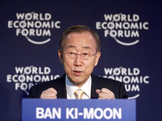 United Nations Secretary-General Ban Ki-moon speaks at a news conference during the World Economic Forum (WEF) in Davos. Reuters/Christian Hartmann