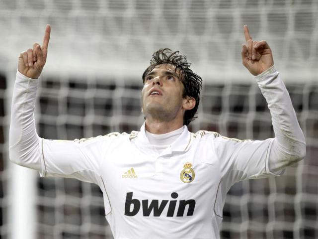 Real Madrid's Kaka from Brazil celebrates after scoring against Zaragoza during a Spanish La Liga soccer match at the Santiago Bernabeu stadium in Madrid. AP
