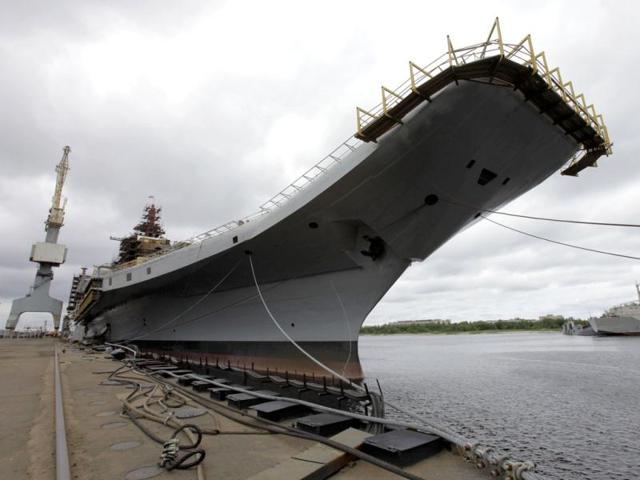 The Indian Navy is currently undergoing a 15 year modernisation plan. While the erstwhile Russian aircraft carrier, Gorshkov, is slated for induction later this year. India is also building another aircraft carrier with plans to complete it in 2013 and has plans to build another by 2017. In this file photo, Admiral Gorshkov, a Soviet-era aircraft carrier that was bought by India, is anchored at the Sevmash factory in Severodvinsk.