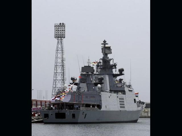Up to eleven new destroyers, and ten frigates are to be inducted, starting 2012, to replace its ageing fleet. It has also started construction on six scorpene class diesel-electric submarines and plans to have six nuclear powered submarines in service within the next few decades. The Navy's newly commissioned stealth frigate INS Shivalik is seen after the commissioning ceremony at a naval base in Mumbai.