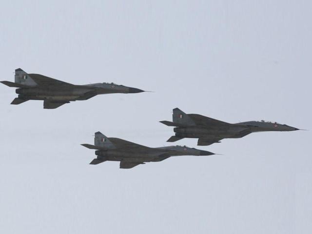 The navy plans to induct about 40 Russian Mikoyan MiG 29 combat jets for its carriers, and is also developing a naval version of the Light Combat Aircraft (LCA). It also has 12 Boeing P-8 anti submarine and reconnaissance aircraft on order. In this file photo, Indian air force MIG-29 aircraft fly during an air show at the Bhuj airbase.