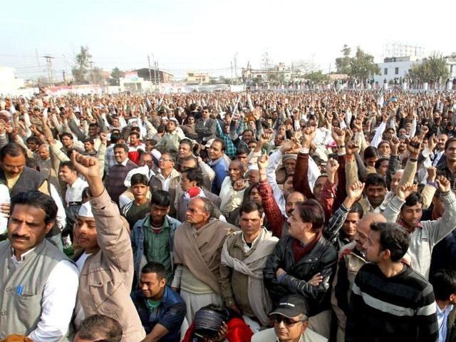 Crowd during Congress-RLD joint election rally in Meerut. PTI Photo