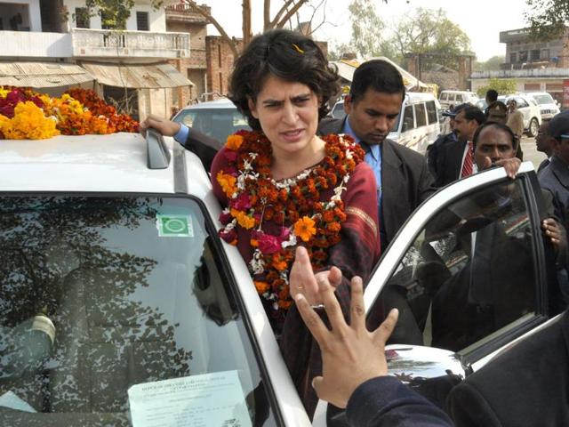 Priyanka Gandhi addressing a public meeting in Amethi. HT Photo/Ashok Dutta