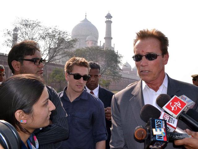 Arnold Schwarzenegger is in India for an environmental conference.
