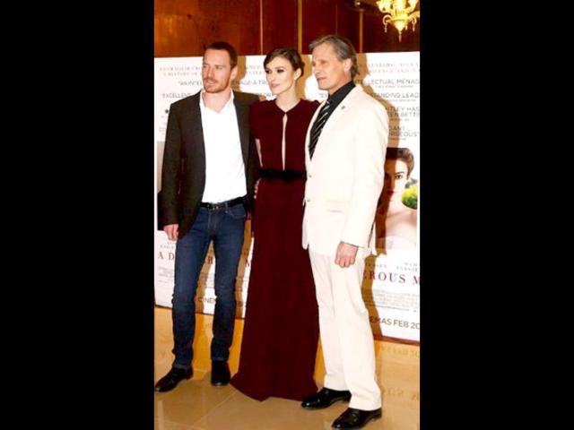 Keira Knightley, Michael Fassbender and Viggo Mortensen were present for the London premiere of their film A Dangerous Method.