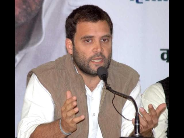 Congress general secretary Rahul Gandhi addresses a press conference in Varanasi.