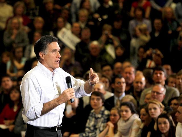 Republican presidential candidate, former Massachusetts Gov. Mitt Romney speaks at a campaign rally at Arapahoe High School in Centennial, Colo. AP