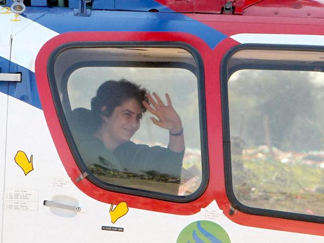 Priyanka Gandhi Vadra arrives for her election campaign rally in support of Congress party in Rasulpur, Amethi. PTI/Atul Yadav