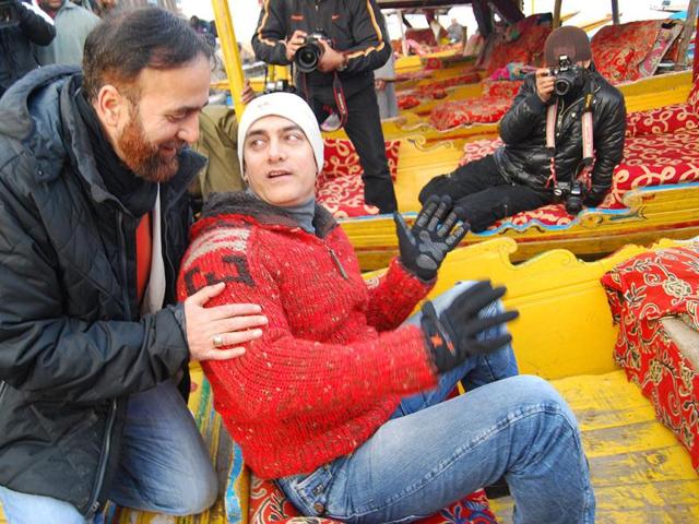 Bollywood Actor Aamir Khan in shikara in the World Famous Dal Lake in Srinagar.