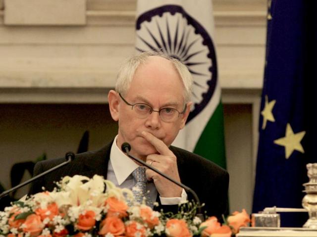 EU President Herman Van Rompuy during signing of the India-European union joint declaration on research and innovation cooperation in New Delhi. HT/Sanjeev Verma