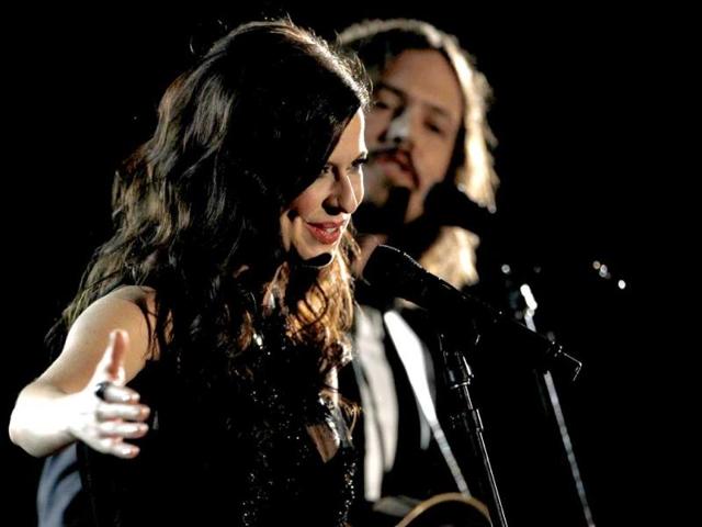 Joy Williams and John Paul White, of musical group The Civil Wars, perform during the 54th annual Grammy Awards.