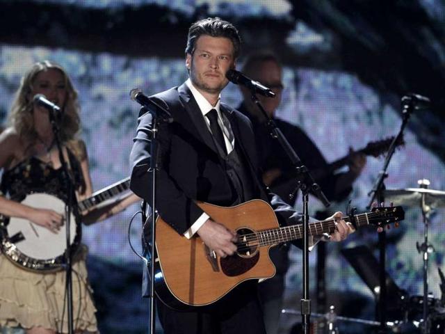 Blake Shelton performs during the 54th annual Grammy Awards.