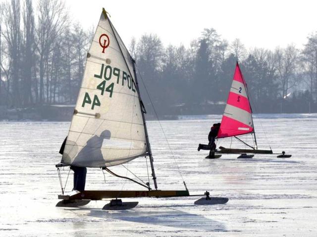 Ice surfers practice on the frozen Zalew Zegrzynski lake near Warsaw, Poland. The wave of very low temperatures, reaching in the night minus 30 Celsius still holds Poland. (AP Photo)