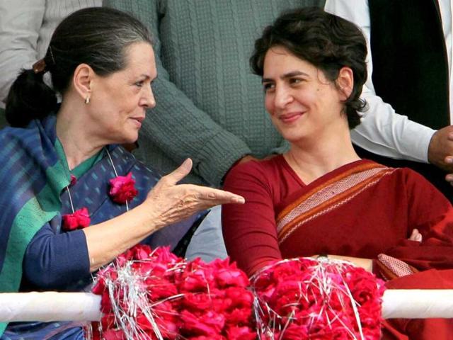 Priyanka Gandhi Vadra with her mother and UPA Chairperson Sonia Gandhi at an election campaign in rally in Raebareli. PTI Photo/Atul Yadav