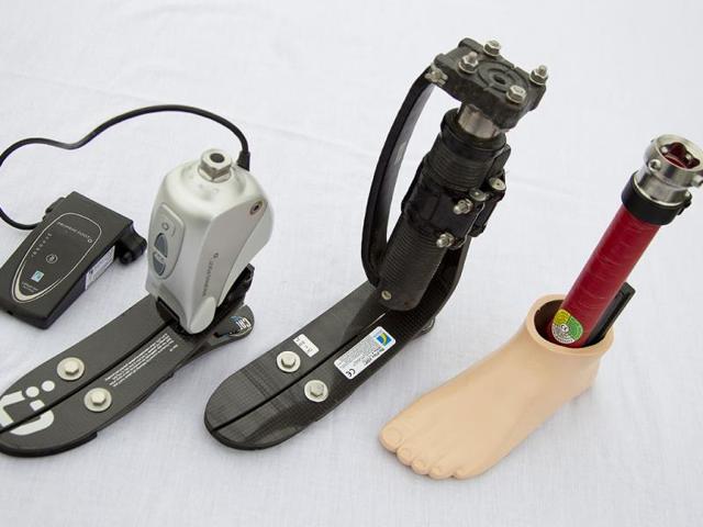 From left, the microprocessor controlled ankle/foot prosthetic, shock foot vertical loading pylon prosthetic and the flexible keel foot prosthetic, are seen at Orthotic Prosthetic Center, in Fairfax, Va. Medicare’s bill for artificial feet rose nearly 60% in recent years, although foot and leg amputations due to diabetes continued a dramatic decline. Medicare paid $94 million for artificial feet in 2010, according to research conducted for The Associated Press. That was nearly $35 million more than in 2005, even though in 2010, Medicare covered about 1,900 fewer such prostheses. AP Photo/Carolyn Kaster