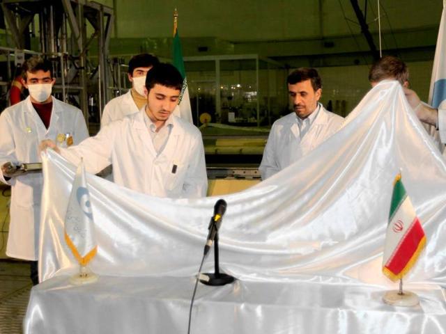 Iran's President Mahmoud Ahmadinejad attends an unveiling ceremony of new nuclear projects in Tehran. (Reuters/Iranian President's Office)