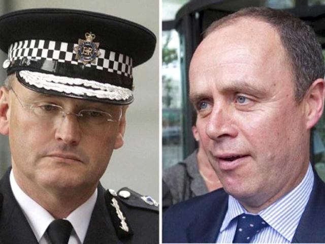 A combination of file pictures shows Sir Paul Stephenson (L) Commissioner of the British Metropolitan Police, and Assitant Commissioner John Yates, both who resigned from their jobs over the phone hacking scandal. AFP PHOTO/STAFF