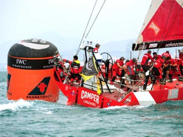 The Camper Team New Zealand yacht sails before finishing fourth during the In-Port-Race which was eventually won by Spain's Team Telefonica on the eve of the Volvo Ocean Race departure from Sanya.