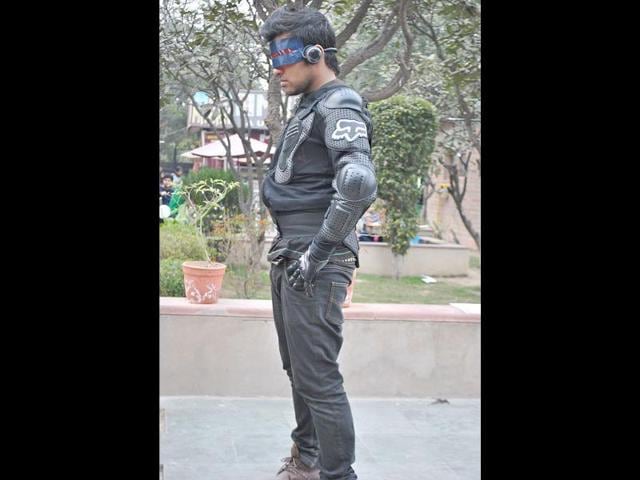 A participant dressed as a superhero at the 2nd annual Indian Comic Con in Delhi. HT/Divya Jain